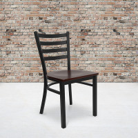 Flash Furniture Hercules Series Black Ladder Back Metal Restaurant Chair with Mahogany Wood Seat XU-DG694BLAD-MAHW-GG